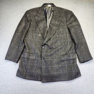 Kiton Napoli Cashmere Plaid Blazer IT 54 US 44 Double Breasted Peak Lapel Gray